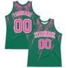 Custom Kelly Green Pink-White Splash Round Neck Sublimation Basketball Suit Jersey