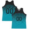 Custom Black Teal Gradient Square Shapes Round Neck Sublimation Basketball Suit Jersey