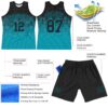 Custom Black Teal Gradient Square Shapes Round Neck Sublimation Basketball Suit Jersey
