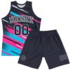 Custom Navy Pink Light Blue-White Line Round Neck Sublimation Basketball Suit Jersey