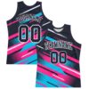 Custom Navy Pink Light Blue-White Line Round Neck Sublimation Basketball Suit Jersey