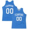 Custom Light Blue White Line Round Neck Sublimation Basketball Suit Jersey