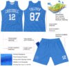 Custom Light Blue White Line Round Neck Sublimation Basketball Suit Jersey