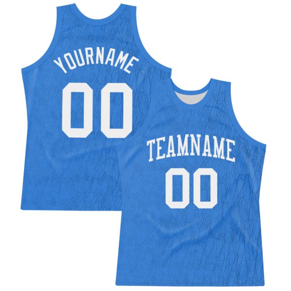 Custom Light Blue White Line Round Neck Sublimation Basketball Suit Jersey
