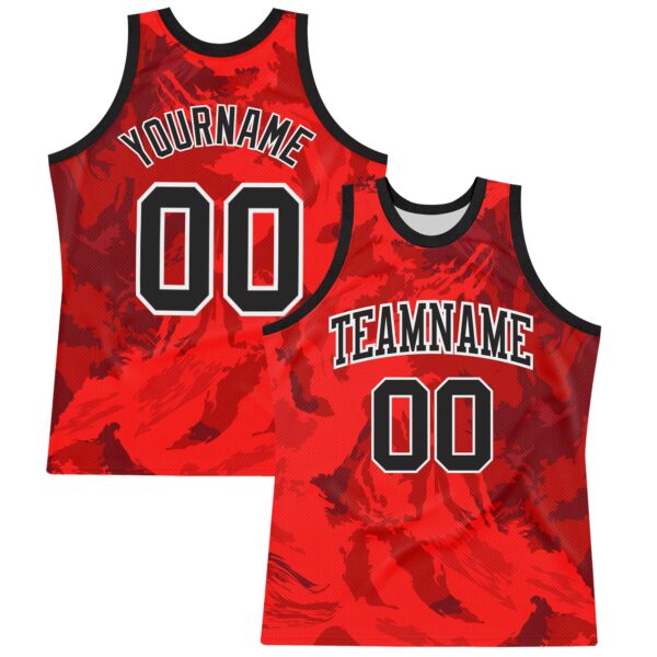 Custom Red Black-White Splash Round Neck Sublimation Basketball Suit Jersey