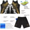 Custom Black Old Gold-White Splash Round Neck Sublimation Basketball Suit Jersey