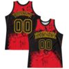 Custom Black Red-Gold Abstract Splatter Grunge Art Round Neck Sublimation Basketball Suit Jersey