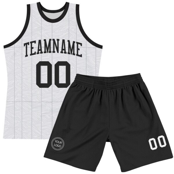 Custom Gray Black-White Line Round Neck Sublimation Basketball Suit Jersey