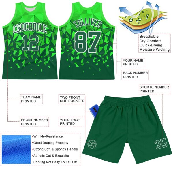 Custom Green Grass Green-White Geometric Shape Round Neck Sublimation Basketball Suit Jersey