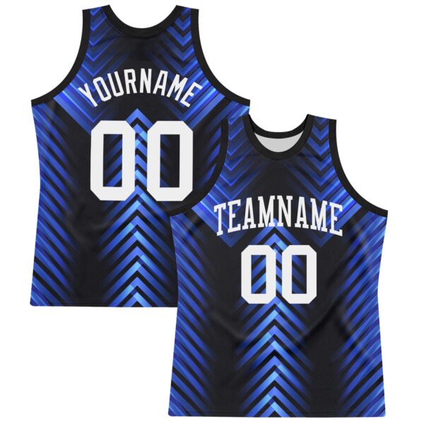 Custom Black White-Royal Arrow Shape Round Neck Sublimation Basketball Suit Jersey