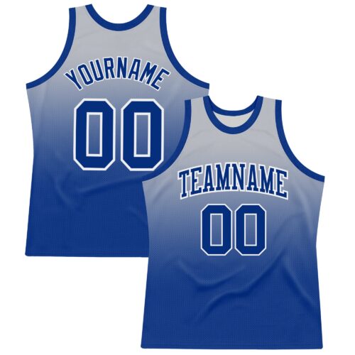 Custom Gray Royal-White Fade Fashion Round Neck Sublimation Basketball Suit Jersey