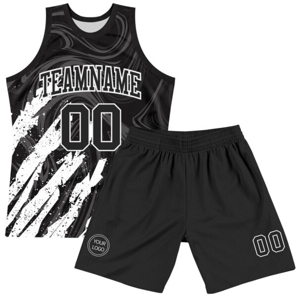 Custom Black White Splash Round Neck Sublimation Basketball Suit Jersey