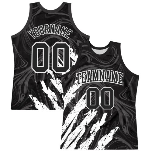 Custom Black White Splash Round Neck Sublimation Basketball Suit Jersey