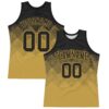 Custom Black Old Gold Gradient Square Shapes Round Neck Sublimation Basketball Suit Jersey
