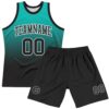 Custom Aqua Black-White Fade Fashion Round Neck Sublimation Basketball Suit Jersey