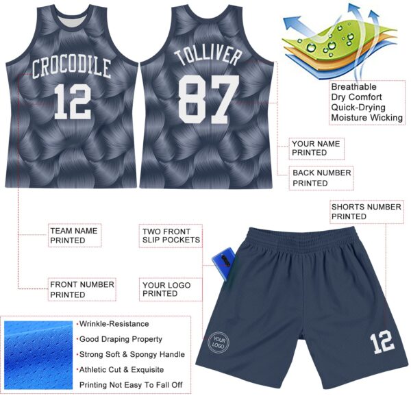 Custom Steel Gray White Line Round Neck Sublimation Basketball Suit Jersey