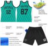 Custom Teal White Line Round Neck Sublimation Basketball Suit Jersey