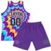 Custom Tie Dye Black-White Round Neck Sublimation Basketball Suit Jersey