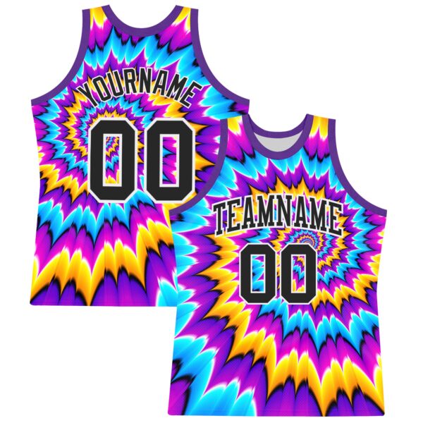 Custom Tie Dye Black-White Round Neck Sublimation Basketball Suit Jersey