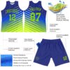 Custom Royal Neon Green-White Line Round Neck Sublimation Basketball Suit Jersey