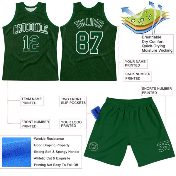 Custom Green White Geometric Shape Round Neck Sublimation Basketball Suit Jersey