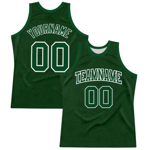 Custom Green White Geometric Shape Round Neck Sublimation Basketball Suit Jersey