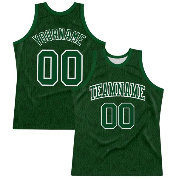 Custom Green White Geometric Shape Round Neck Sublimation Basketball Suit Jersey