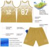 Custom White Old Gold Gradient Square Shapes Round Neck Sublimation Basketball Suit Jersey