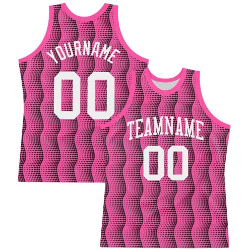 Custom Pink White-Black Geometric Shape Round Neck Sublimation Basketball Suit Jersey