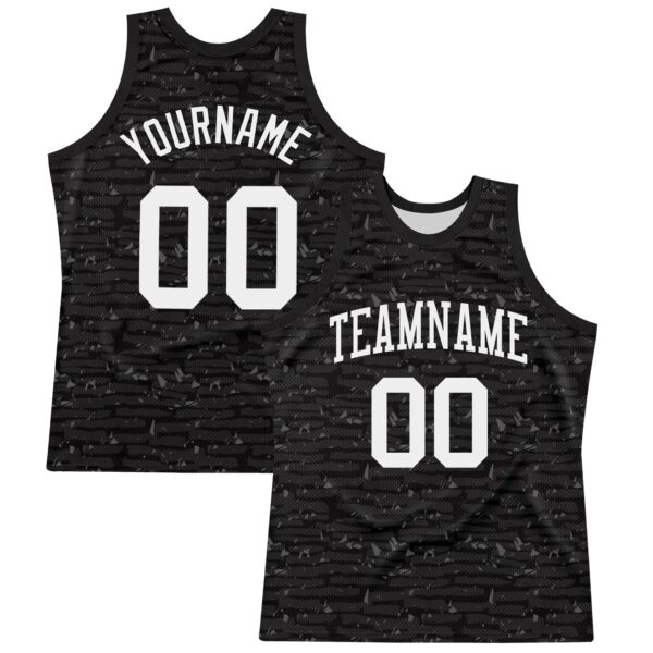 Custom Black White Fragment Art Round Neck Sublimation Basketball Suit Jersey