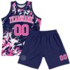 Custom Navy Pink-White Fluid Art Round Neck Sublimation Basketball Suit Jersey
