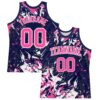 Custom Navy Pink-White Fluid Art Round Neck Sublimation Basketball Suit Jersey