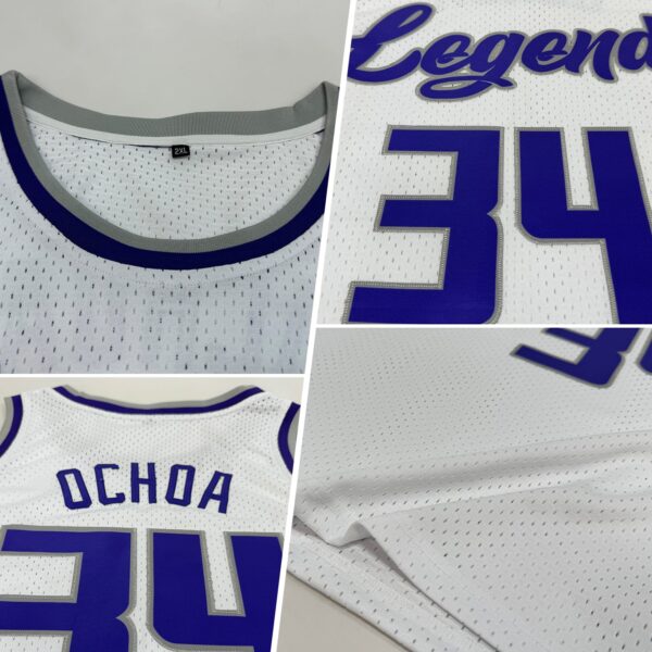Custom White Purple-Gray Authentic Throwback Basketball Jersey