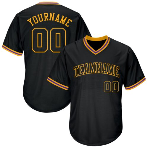 Black0218 Custom Black Black-Gold Authentic Throwback Rib-Knit Baseball Jersey Shirt