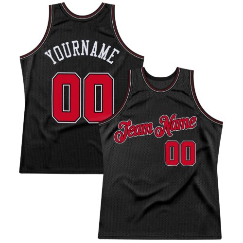 Black0281 Custom Black Red-White Authentic Throwback Basketball Jersey