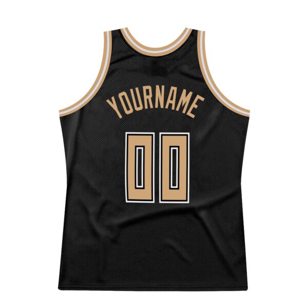 Custom Black Old Gold-White Authentic Throwback Basketball Jersey