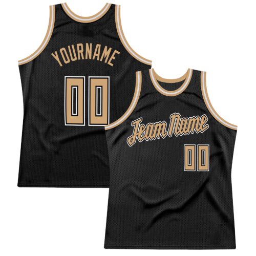Black0290 Custom Black Old Gold-White Authentic Throwback Basketball Jersey