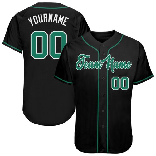 Black0358 Custom Black Kelly Green-White Authentic Baseball Jersey