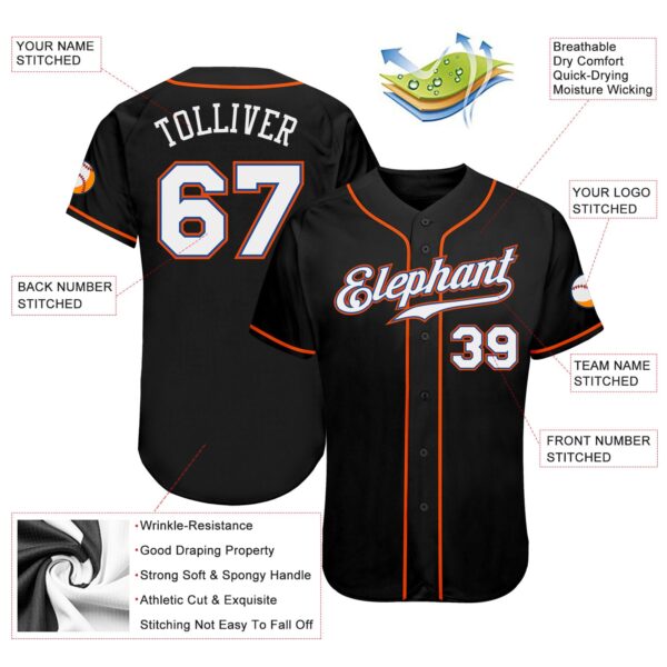 Custom Black White-Orange Authentic Baseball Jersey