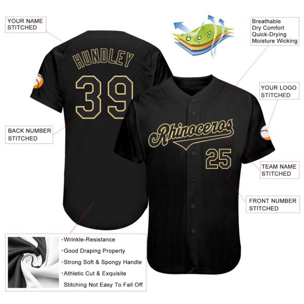 Custom Black Black-Vegas Gold Authentic Baseball Jersey