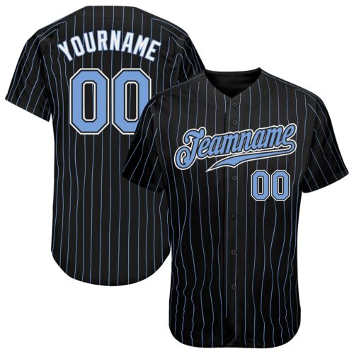 Black0382 Custom Black Light Blue Pinstripe Light Blue-White Authentic Baseball Jersey