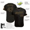 Custom Black Old Gold Pinstripe Black Authentic Baseball Jersey