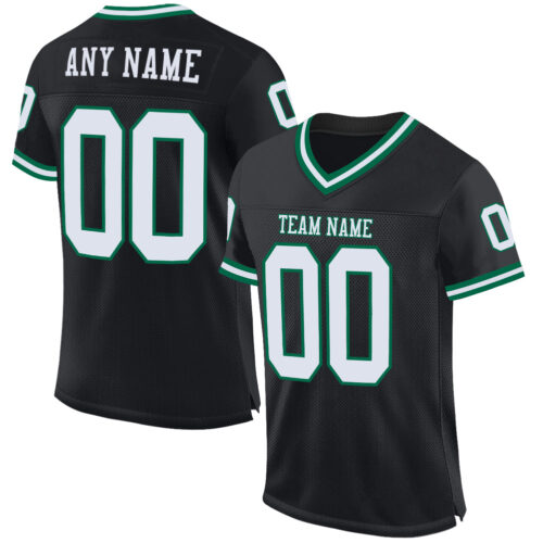 Black0426 Custom Black White-Kelly Green Mesh Authentic Throwback Football Jersey