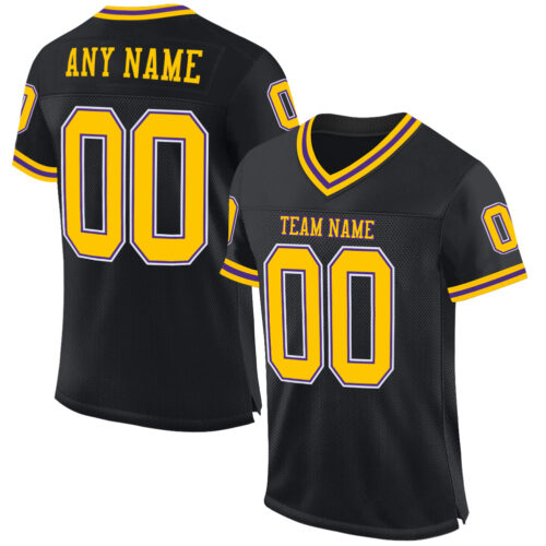 Black0465 Custom Black Gold-Purple Mesh Authentic Throwback Football Jersey