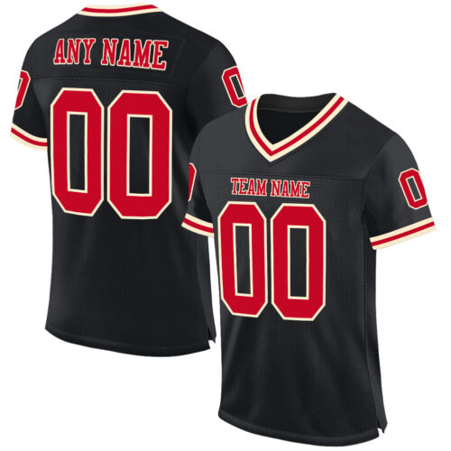 Custom Black Red-Cream Mesh Authentic Throwback Football Jersey