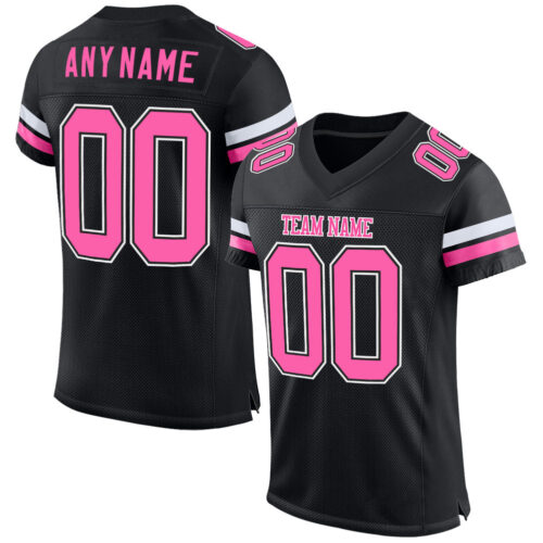 Black0520 Custom Black Pink-White Mesh Authentic Football Jersey