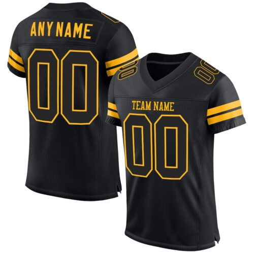 Black0521 Custom Black Black-Gold Mesh Authentic Football Jersey