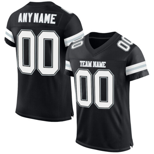 Black0526 Custom Black White-Silver Mesh Authentic Football Jersey