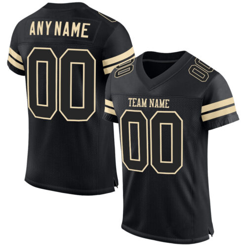 Black0549 Custom Black Black-Cream Mesh Authentic Football Jersey