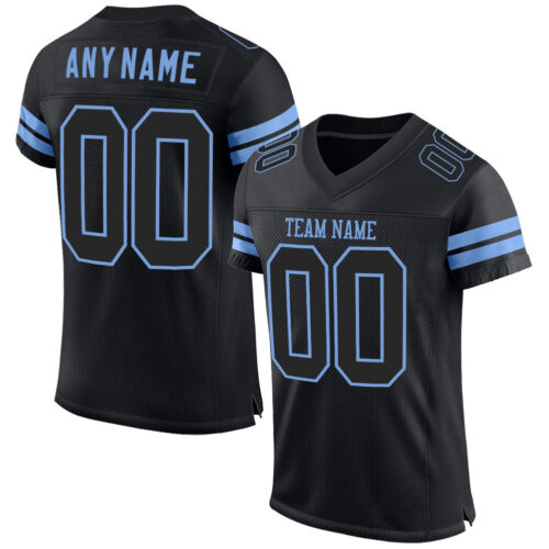 Black0550 Custom Black Black-Light Blue Mesh Authentic Football Jersey